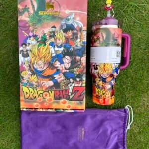 Custom Dragon Ball Z Goku Stanley Cup 40 oz Quencher with matching DBZ anime gift box and 3D Super Saiyan straw topper