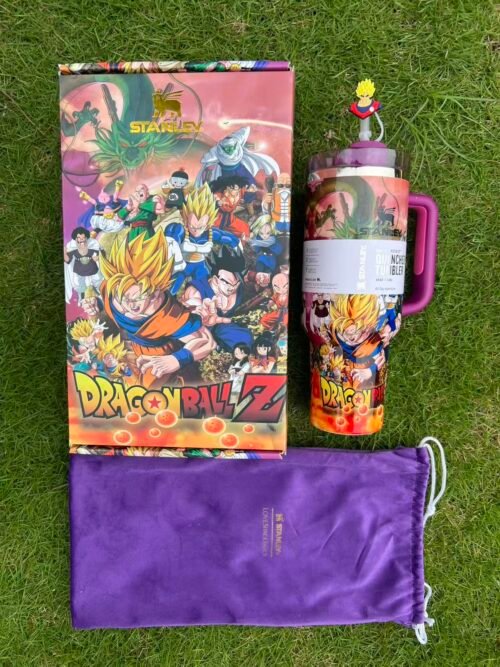 Custom Dragon Ball Z Goku Stanley Cup 40 oz Quencher with matching DBZ anime gift box and 3D Super Saiyan straw topper