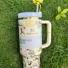 1Vintage classic Winnie the Pooh Happy Birthday Stanley Cup 40 oz with 3D bee straw topper and matching gift box Vintage birthday character tumbler with handle and straw