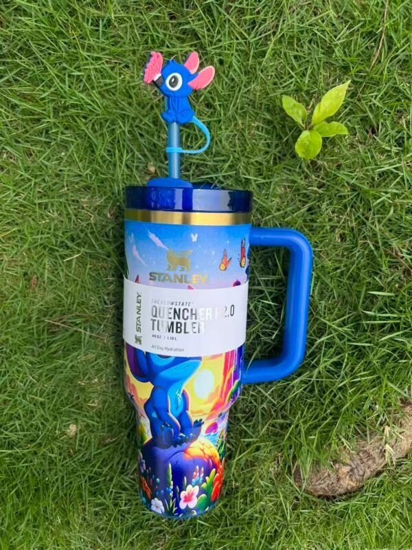 Stitch Stanley Cup 40 oz Quencher Tumbler with Handle& 3D Straw Topper Gift Box Classic character 40oz tumbler with 3D straw topper