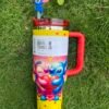 Stitch & Angel Heart Stanley Cup 40 oz Quencher Tumbler Heart character tumbler with handle and 3D straw topper