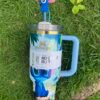 Custom dreamy Stitch Stanley Cup 40 oz Quencher with 3D straw topper and matching illustrated gift box Blue tropical character tumbler with handle and straw