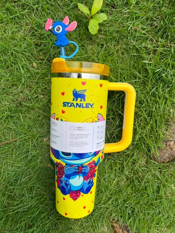 Yellow Floral Stitch Stanley Cup 40 oz Quencher Tumbler Floral 40oz character tumbler with 3D straw topper