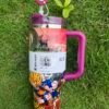 Custom Dragon Ball Z Goku Stanley Cup 40 oz Quencher with matching DBZ anime gift box and 3D Super Saiyan straw topper Goku-inspired 40oz tumbler with 3D character topper