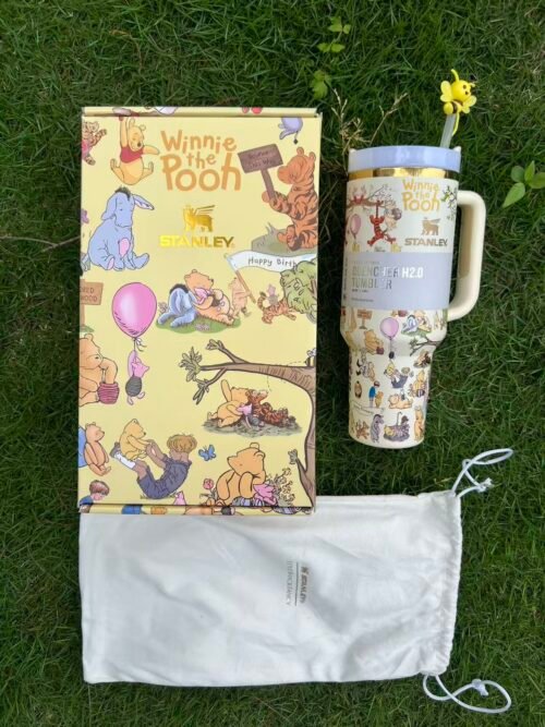 Vintage classic Winnie the Pooh Happy Birthday Stanley Cup 40 oz with 3D bee straw topper and matching gift box