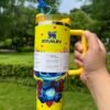 Yellow Floral Stitch Stanley Cup 40 oz Quencher Tumbler Yellow floral character tumbler with handle and straw