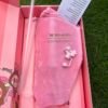 Pink striped 40oz tumbler with velvet travel pouch
