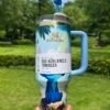 Custom dreamy Stitch Stanley Cup 40 oz Quencher with 3D straw topper and matching illustrated gift box Blue tropical tumbler with velvet travel pouch
