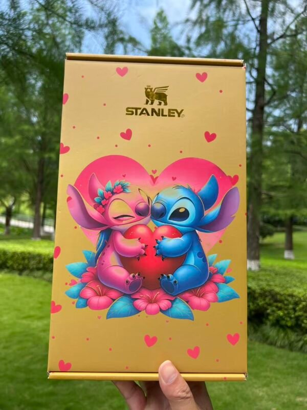 Stitch & Angel Heart Stanley Cup 40 oz Quencher Tumbler Character heart tumbler with red velvet pouch and gift box