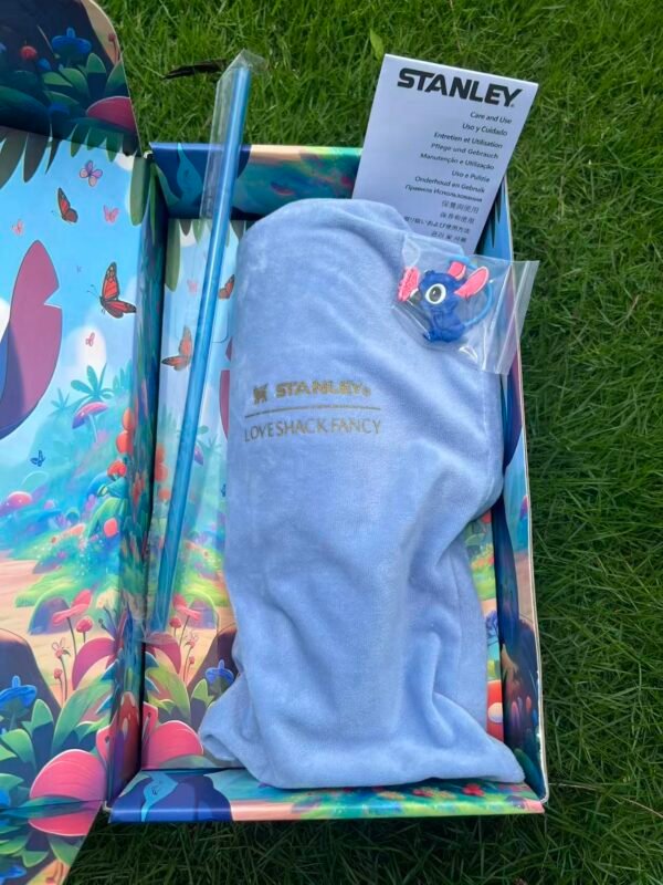 Custom dreamy Stitch Stanley Cup 40 oz Quencher with 3D straw topper and matching illustrated gift box Complete blue tropical 40oz tumbler gift set
