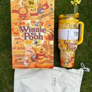Disney Winnie the Pooh Stanley Cup 40 oz Quencher Tumbler with Handle & Bee Straw Topper Gift Set