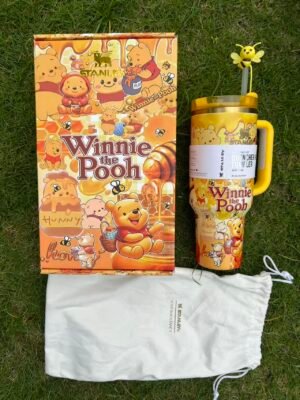 Disney Winnie the Pooh Stanley Cup 40 oz Quencher Tumbler with Handle & Bee Straw Topper Gift Set Winnie the Pooh-inspired honey 40oz tumbler gift set