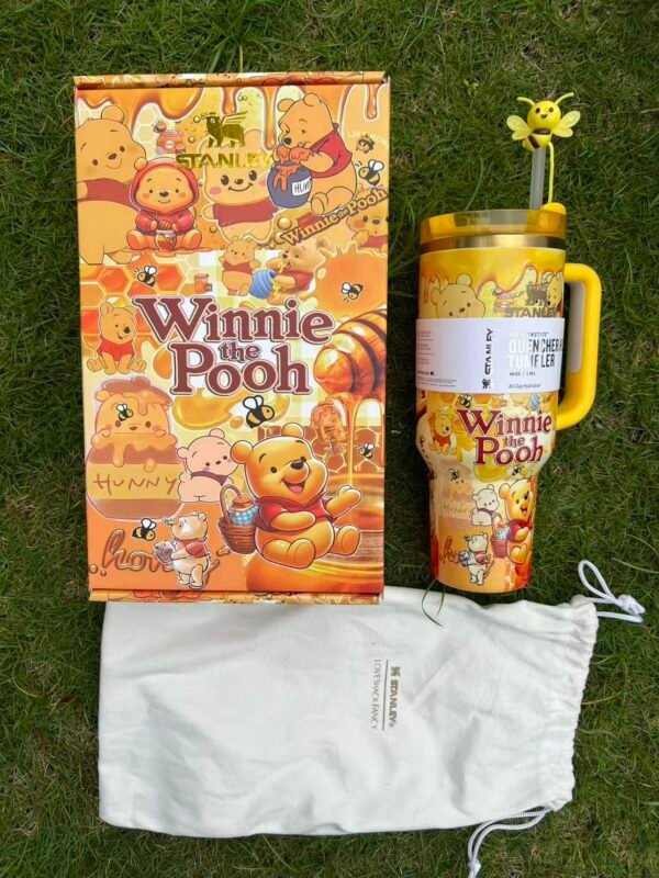 Disney Winnie the Pooh Stanley Cup 40 oz Quencher Tumbler with Handle & Bee Straw Topper Gift Set Winnie the Pooh-inspired honey 40oz tumbler gift set