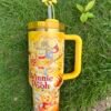 Disney Winnie the Pooh Stanley Cup 40 oz Quencher Tumbler with Handle & Bee Straw Topper Gift Set Pooh-inspired honeycomb artwork on 40oz insulated tumbler