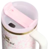 Cream coquette bow insulated tumbler with handle