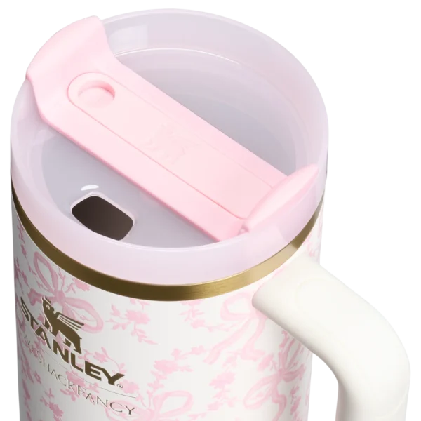 Cream coquette bow insulated tumbler with handle