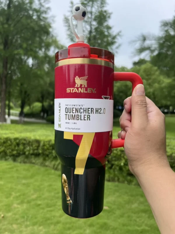 Portugal red and black 40oz tumbler with handle