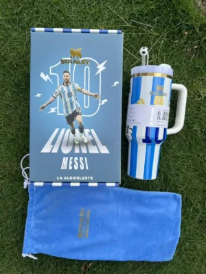 Messi Argentina fan-inspired 40oz soccer tumbler gift set