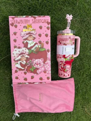 Pink 40oz tumbler gift set with bow straw topper