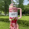 40oz insulated tumbler with handle in strawberry pink Strawberry pink 40oz insulated tumbler with handle
