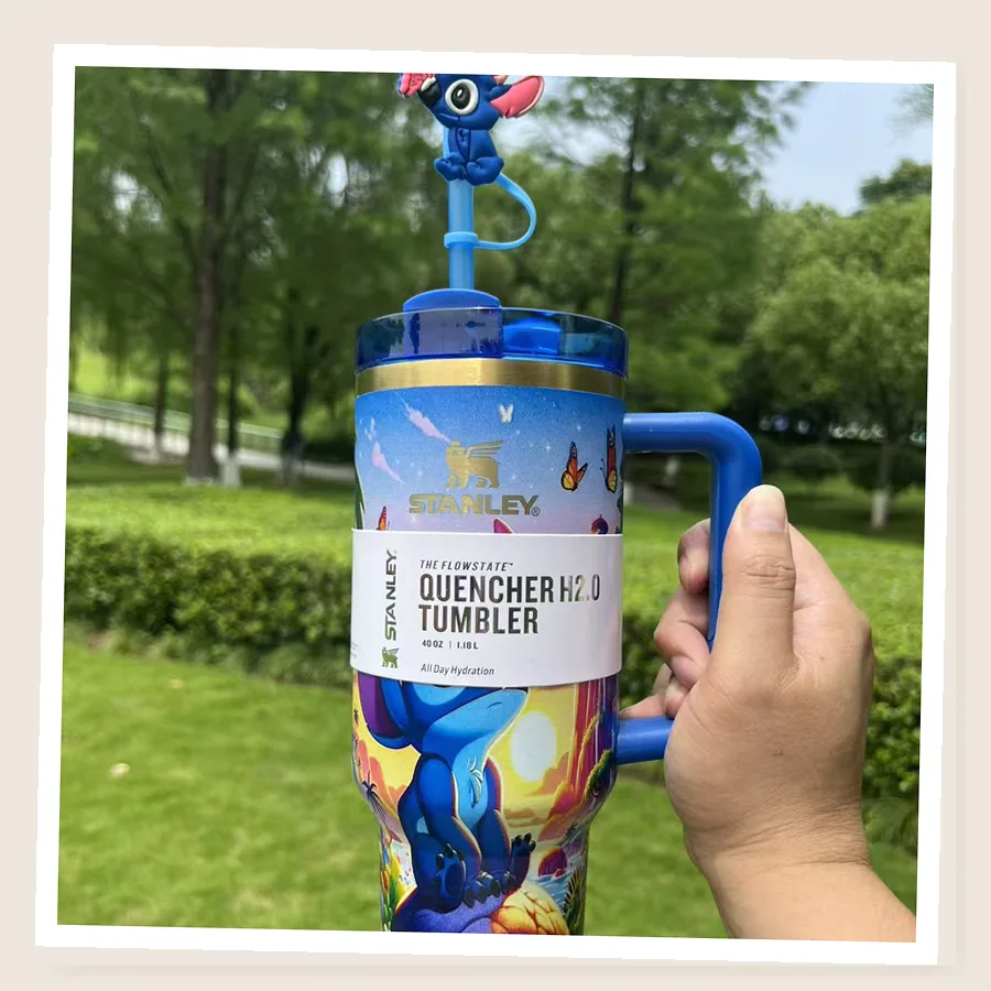 Stitch-Inspired Tropical Blue 40oz Tumbler Gift Set buyer unboxing photo
