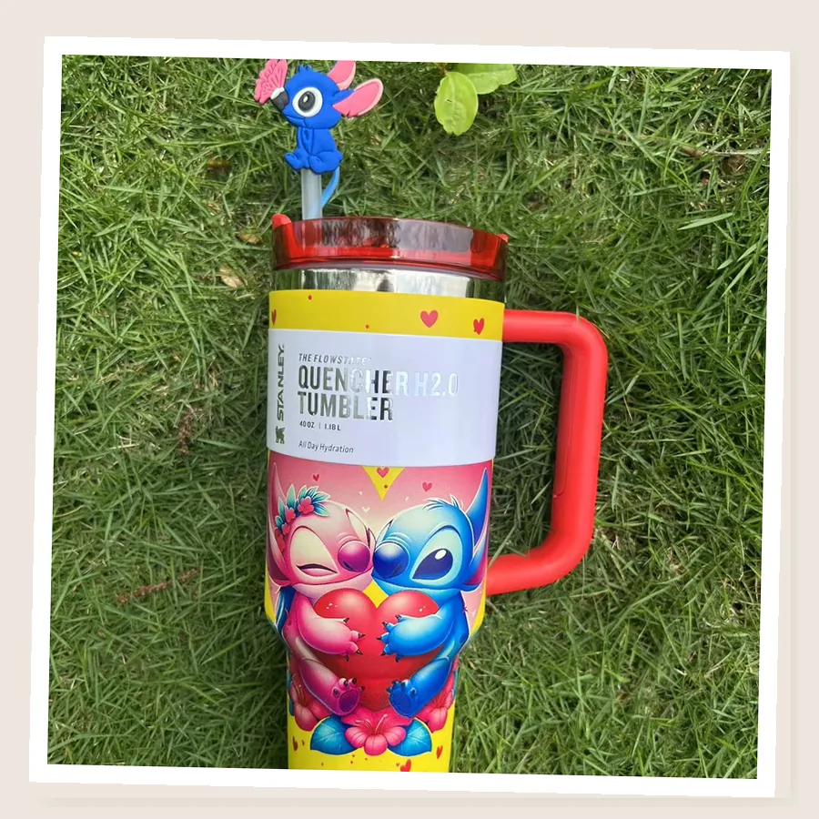 Stitch & Angel-Inspired Heart 40oz Tumbler Gift Set buyer unboxing photo